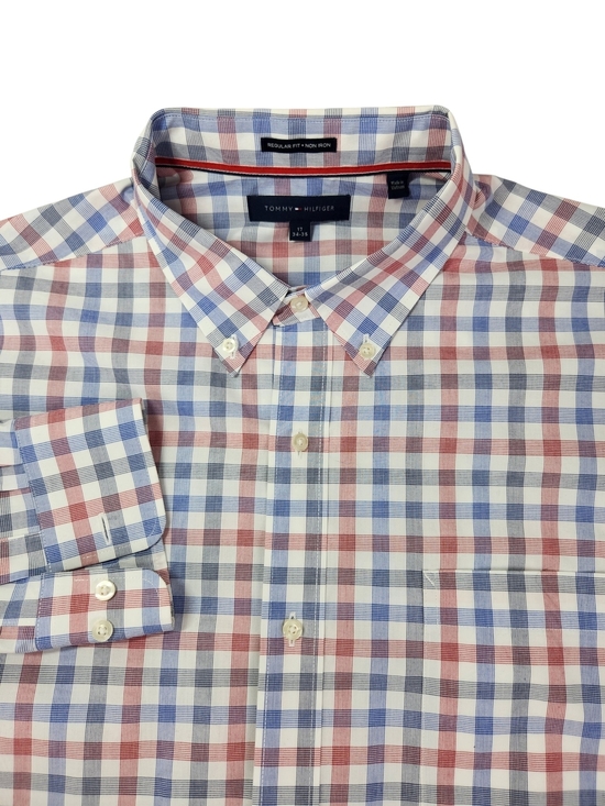 Tommy Hilfiger Other - Tommy Hilfiger Mens 17 34/35 Plaid Button Down Shirt Regular Fit Red White Blue